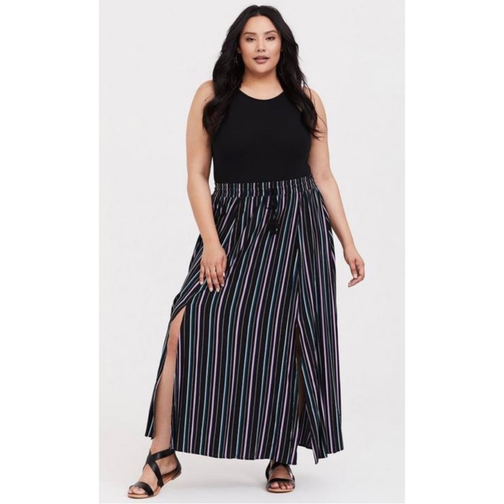Torrid Striped Maxi Skirt Size 1 Pull On Black Purple - Picture 1 of 10